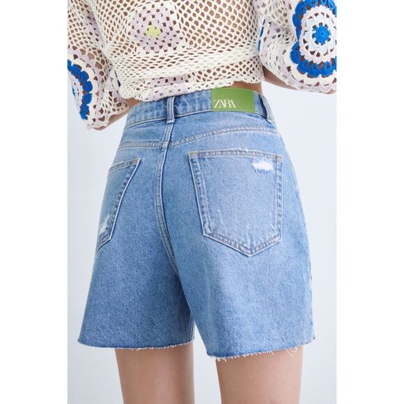NWT ZARA RIPPED DENIM SHORTS - Picture 7 of 15